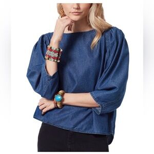 Sam Edelman Celementine puffed 3/4 sleeve denim Top size M